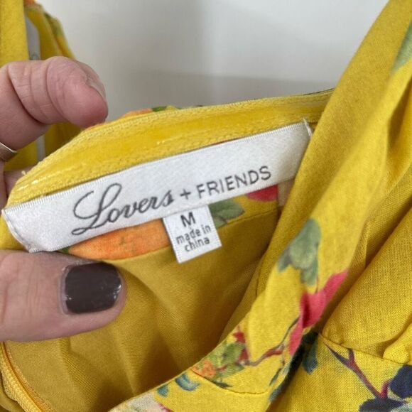Lovers + Friends Yellow Lined Floral Off The Shoulder Mini Dress Medium - Picture 4 of 10